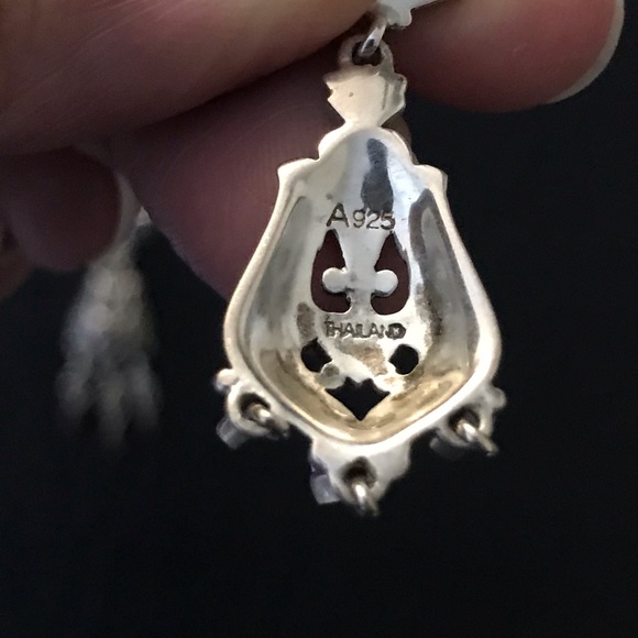 SILVER AND MARCASITE EARRINGS WITH GARNETS - Picture 4 of 8